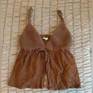 Brown Crochet-Top Halter Tank Top - Women
